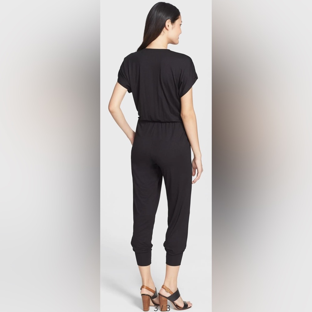 Loveappella Black Short Sleeve Wrap Top Jumpsuit Size PXL NWT